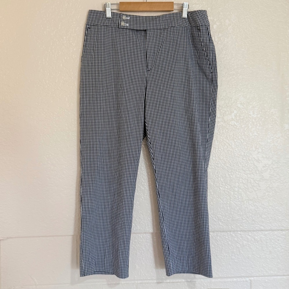 Ralph Lauren Gingham Cropped Trousers Womens 10 Black White Check Preppy Y2K